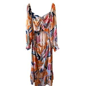 Watercolor Brush Strokes Cut Out Front Knot A-Line Summer Dress Multi Color 4X
